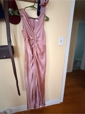 Sleeveless Dusty Rose Satin Maxi Dress with Front Twist